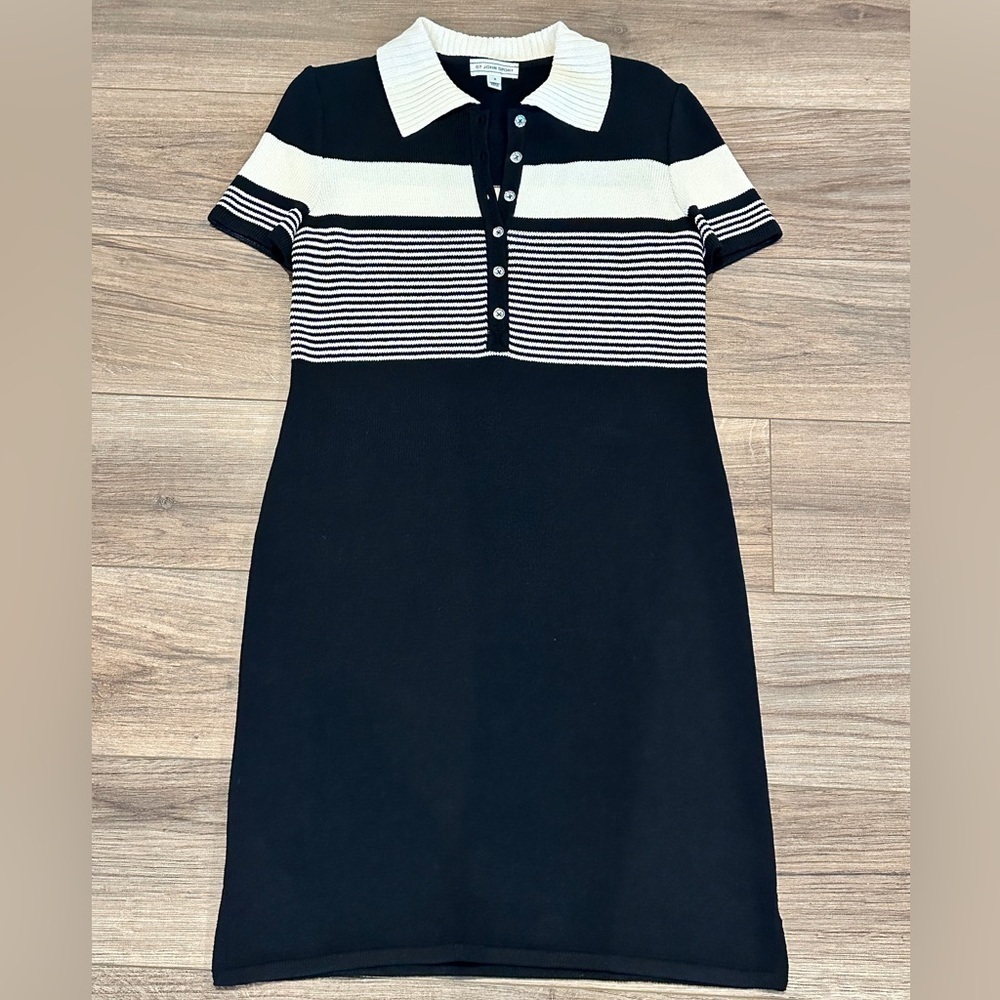 NWOT St. John Sport Navy Blue and White Wool Blend Polo Knit Dress Size Small